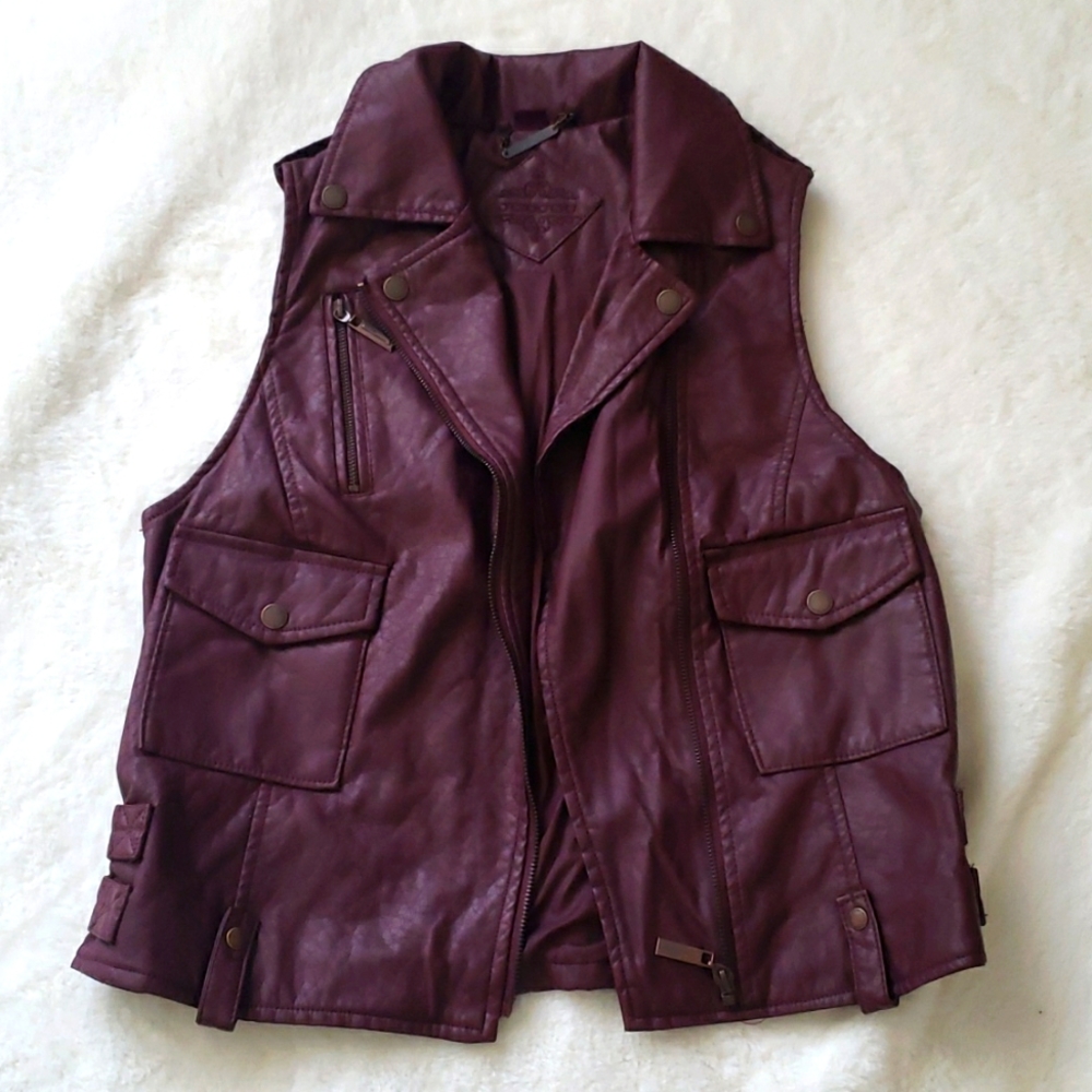 Leather burgundy vest
